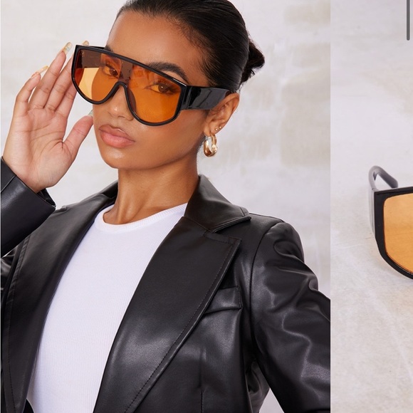 PrettyLittleThing Orange Black With Orange Lens Oversized Visor Sunglasses NWT - Picture 1 of 8